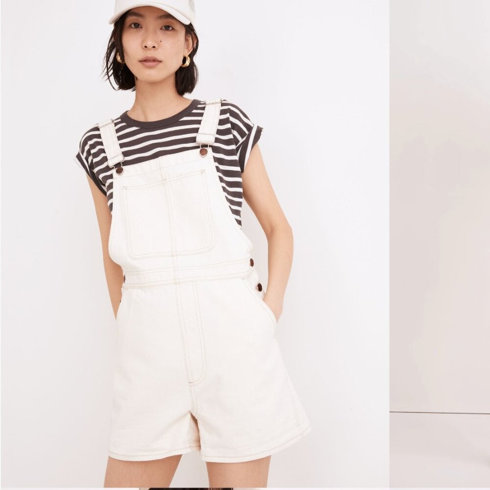 Madewell Denim Corsica Short Overalls in Vintage Canvas Wash